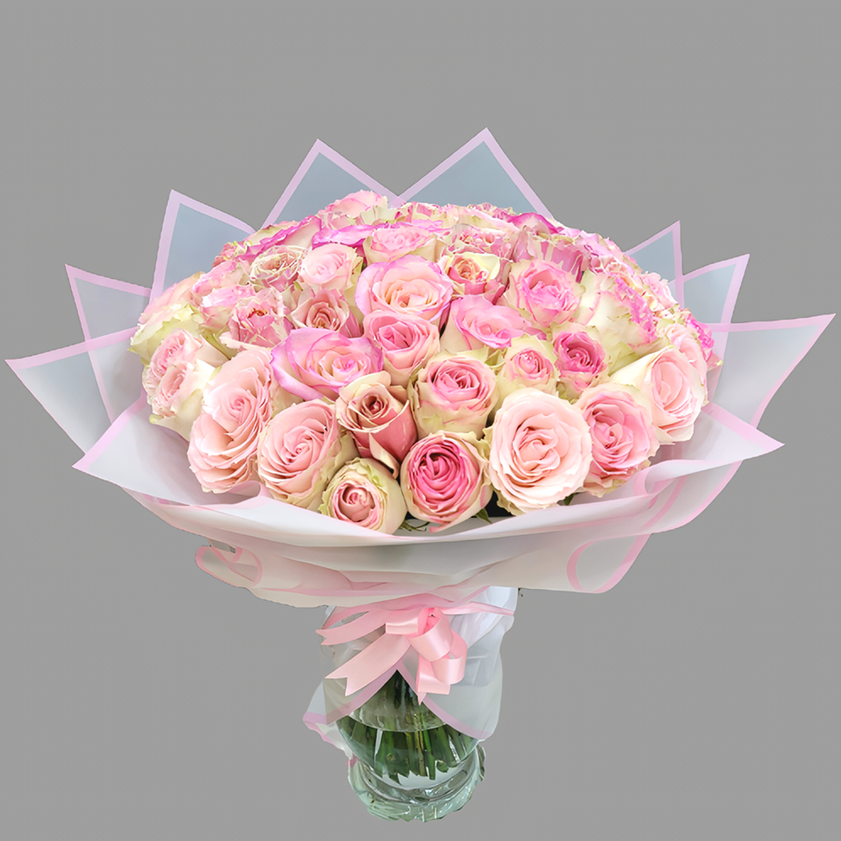 50 Pink Double Color Roses Designer Bouquet