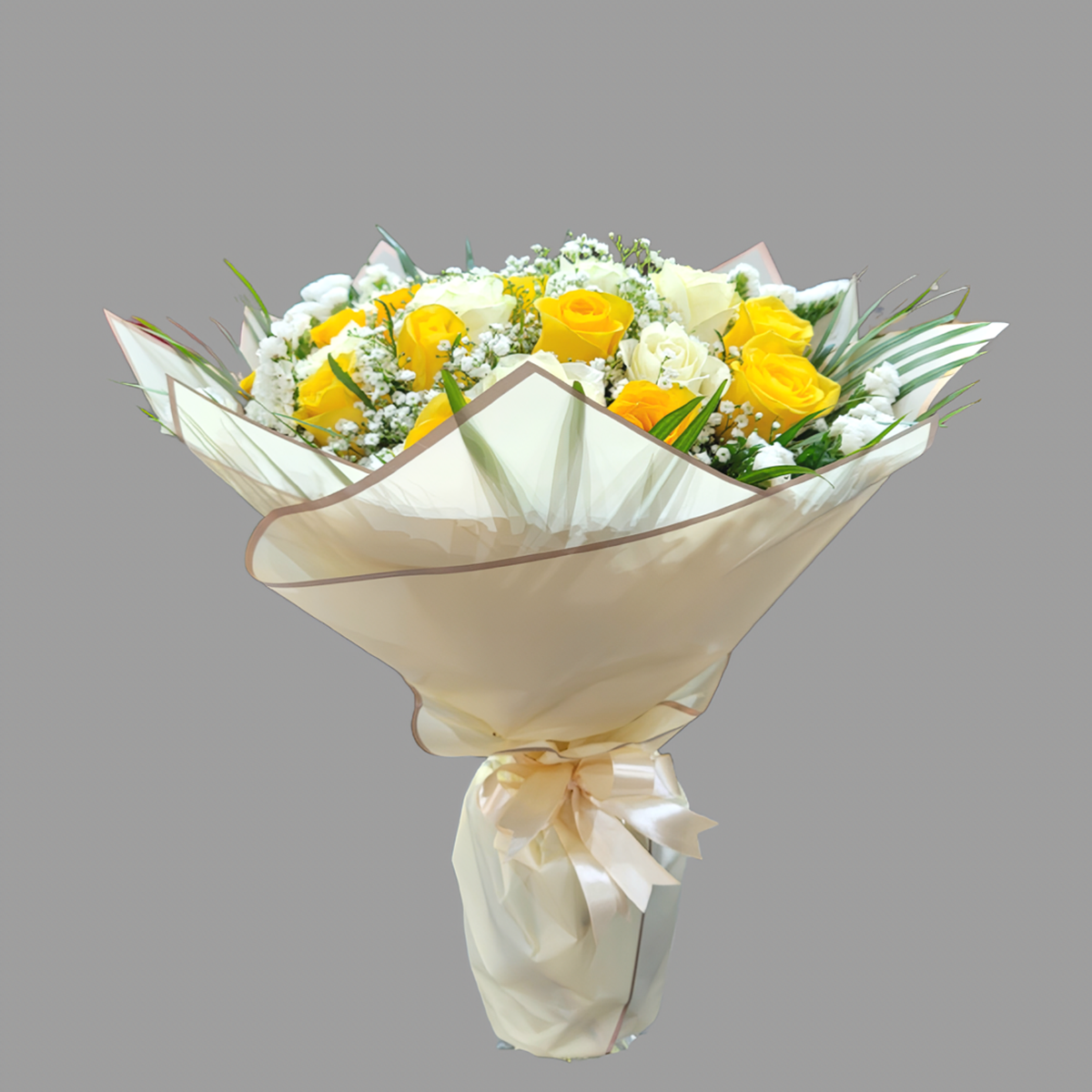Assortment of white and yellow roses